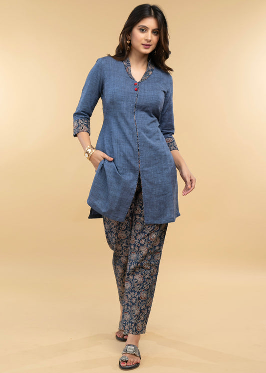 Elegant Pure Cotton and Ajrakh Combination Co-Ord Set Tunic - Pant Optional