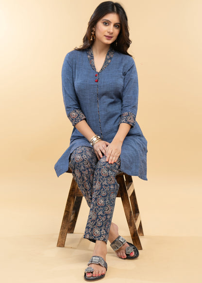Dussehra Sale — Elegant Pure Cotton and Ajrakh Combination Co-Ord Tunic - Pant Optional