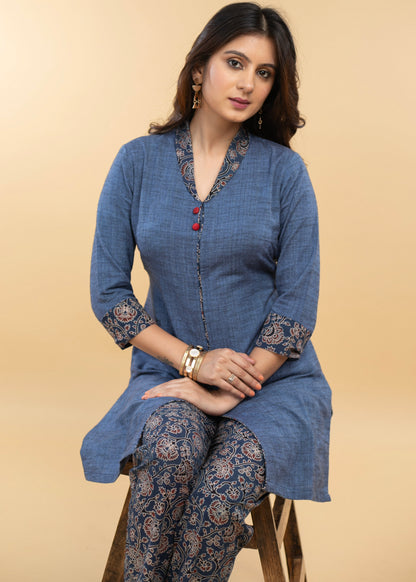 Dussehra Sale — Elegant Pure Cotton and Ajrakh Combination Co-Ord Tunic - Pant Optional