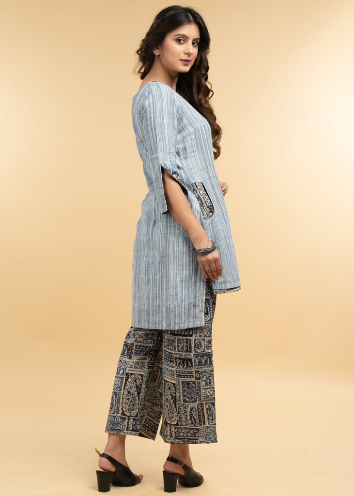 Trendy Pure Cotton Kalamkari Combination High Low Tunic - Kalamkari Pant Optional