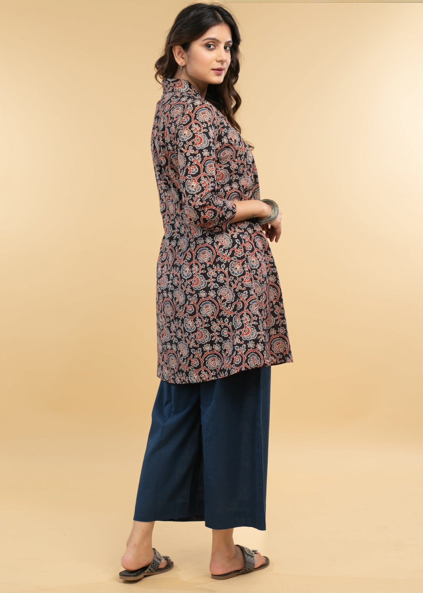 Smart Floral Ajrakh jacket Style Tunic with inner - pant optional