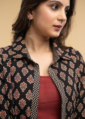 Smart Ajrakh Jacket with Maroon Inner - 2 Piece