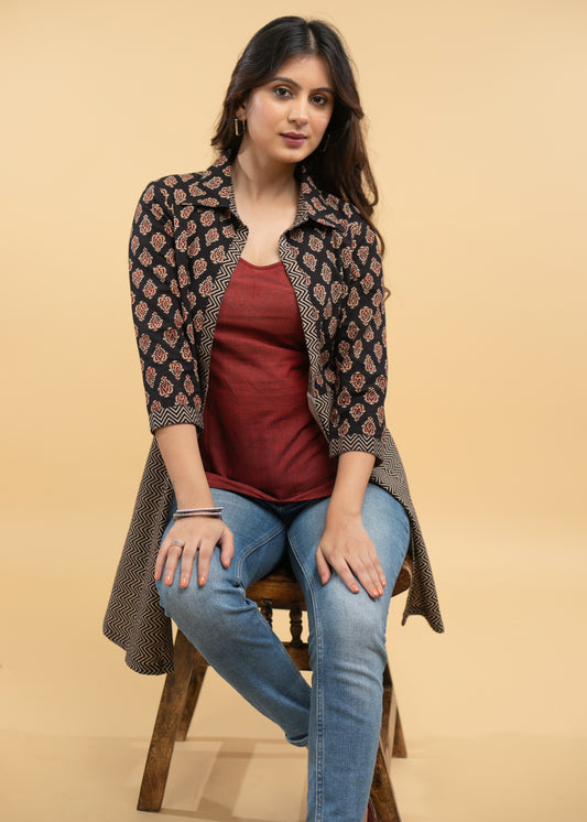 Smart Ajrakh Jacket with Maroon Inner - 2 Piece