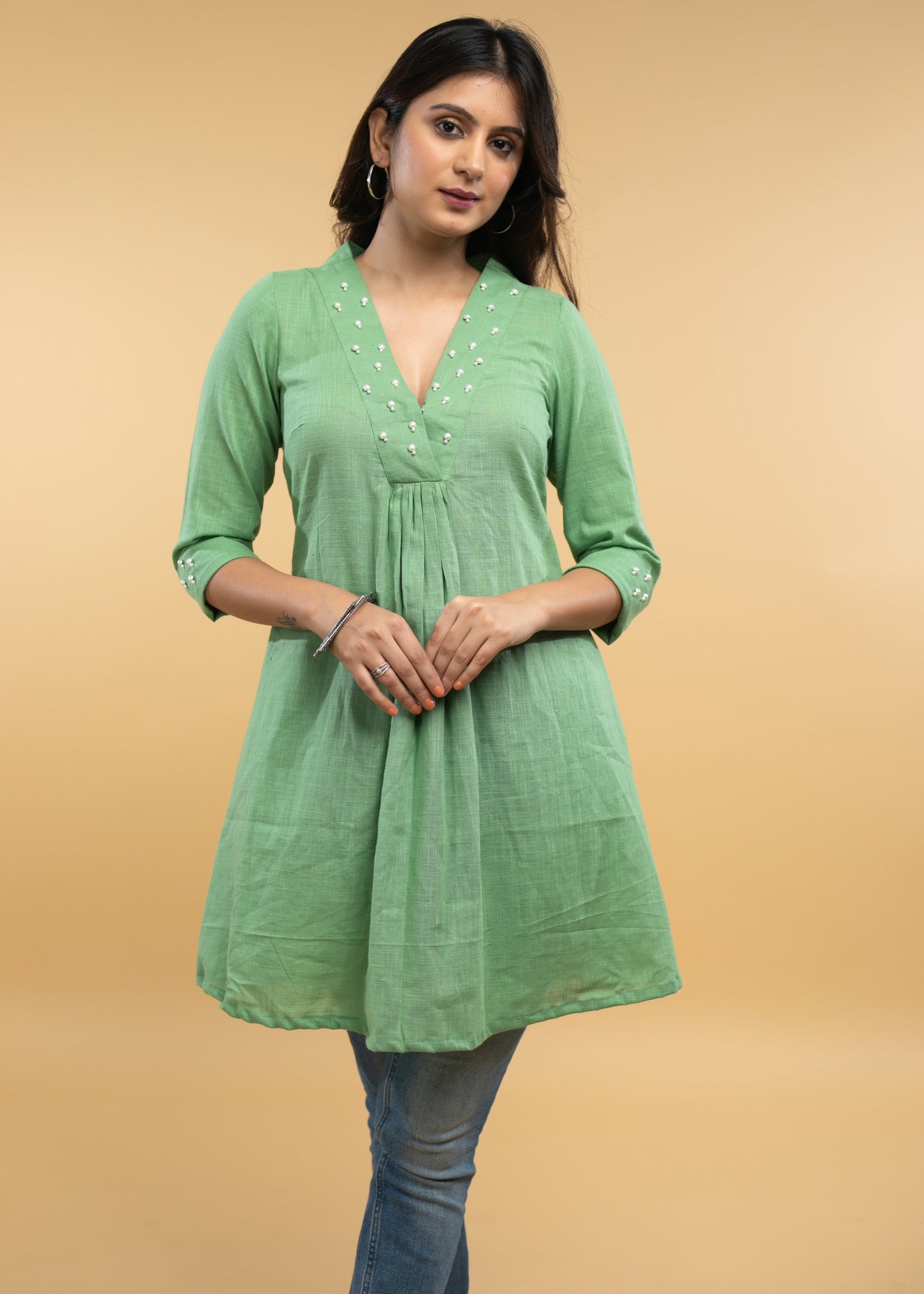 Pista Cotton Pearl Embellished Tunic - Pant Optional