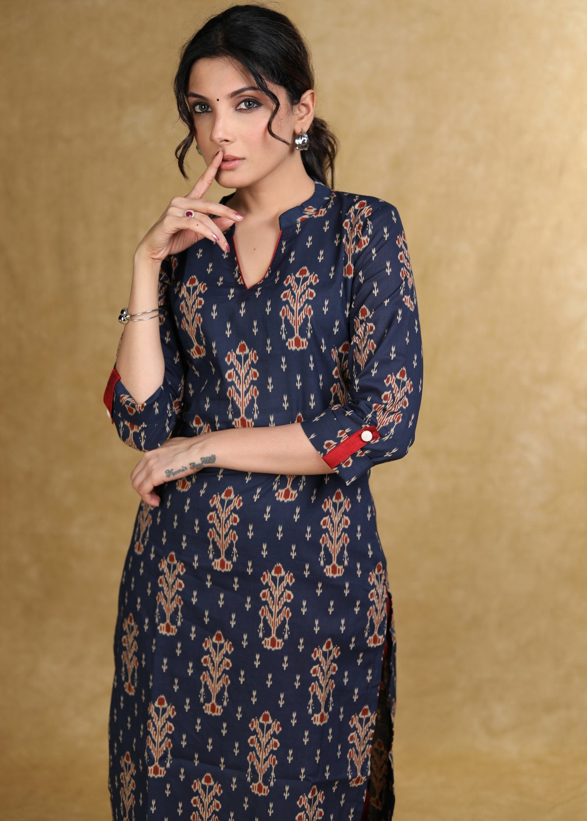 Dussehra Sale — Elegant Blue Printed Ajrakh Straight Cut Kurta - Pant Optional