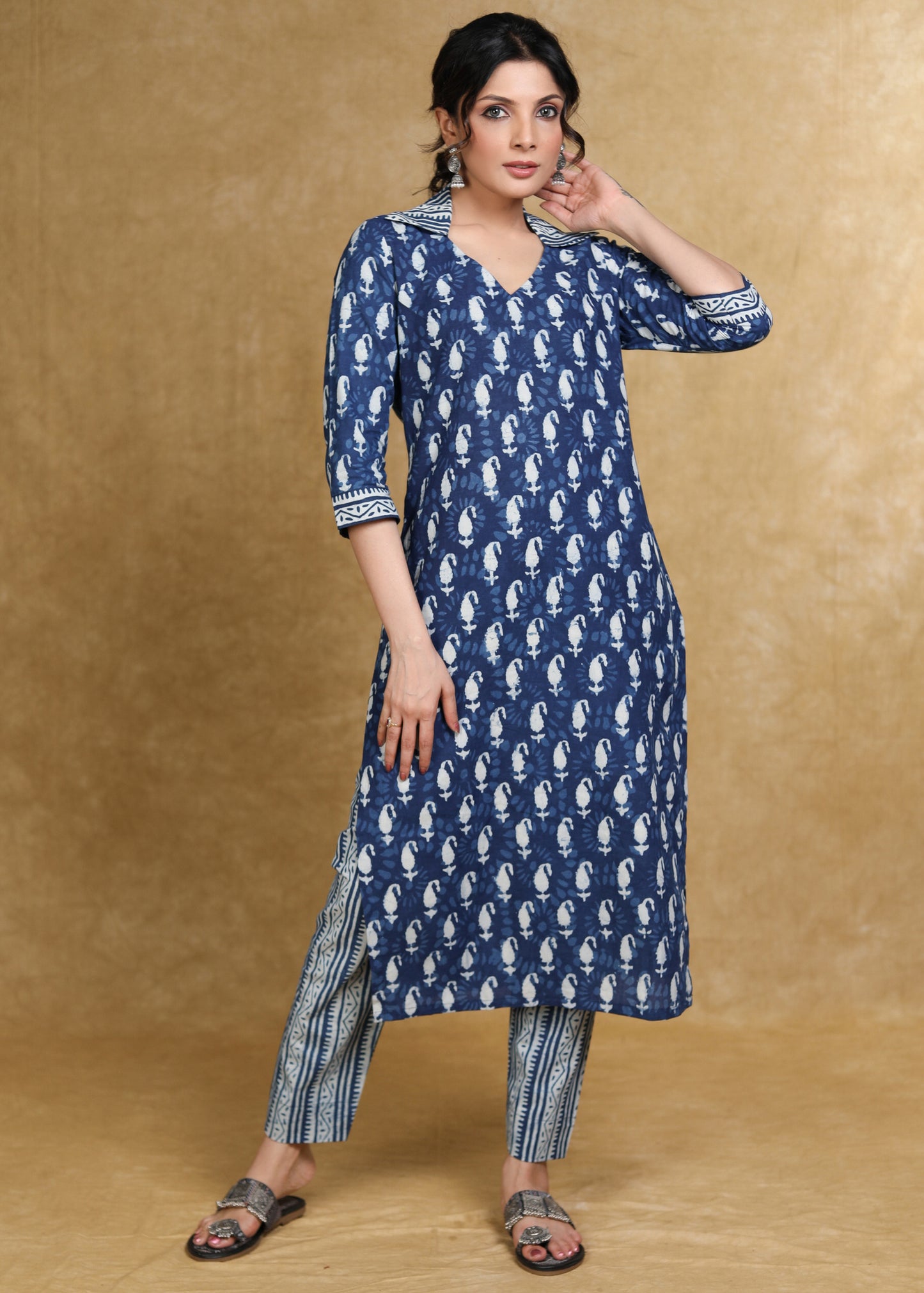 Smart Casual Collared Indigo Kurti