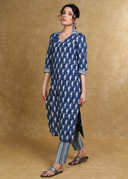 Smart Casual Collared Indigo Kurti