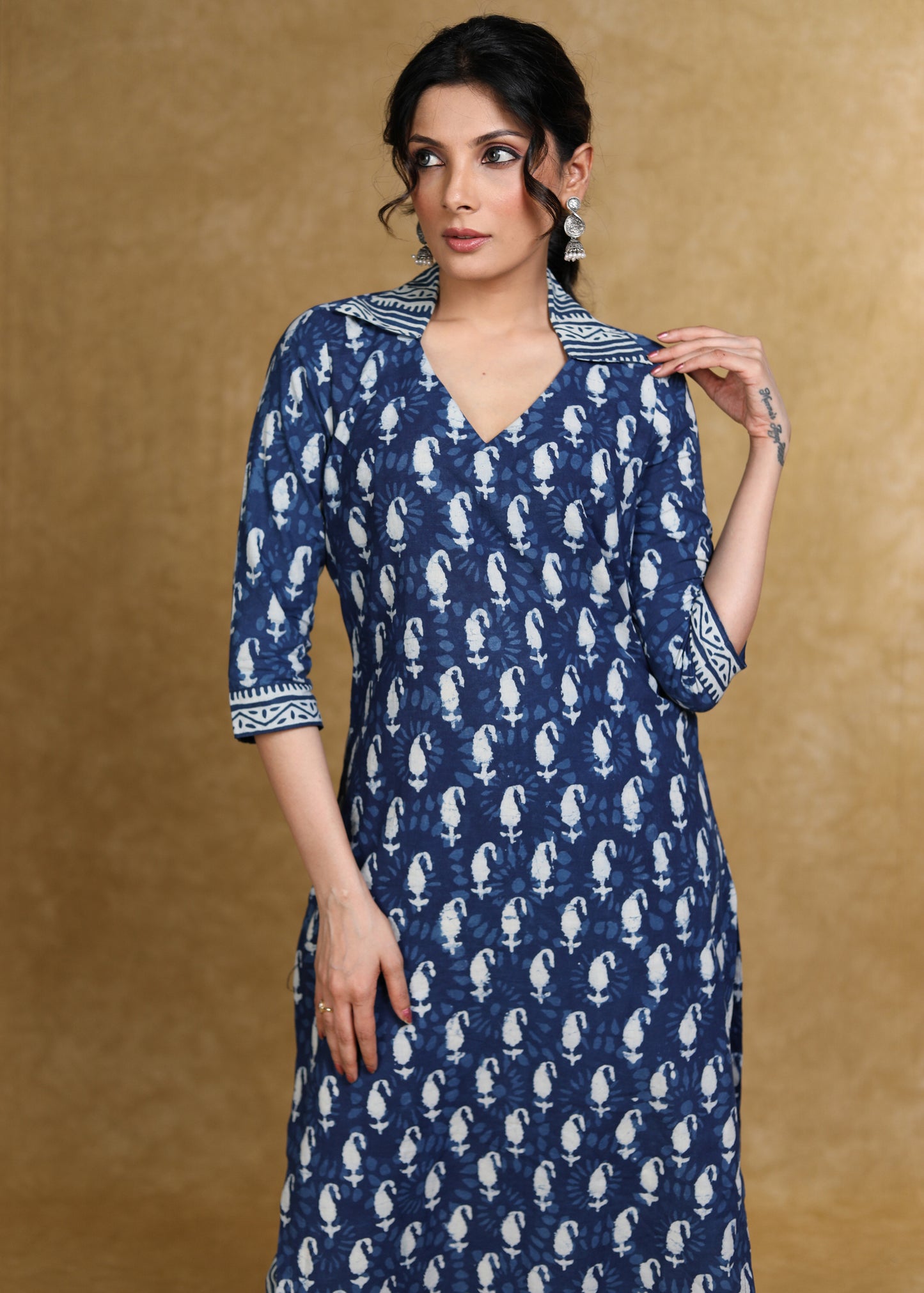 Smart Casual Collared Indigo Kurti