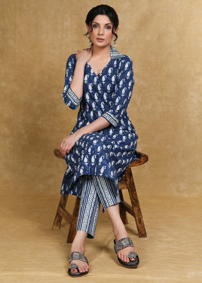 Smart Casual Collared Indigo Kurti