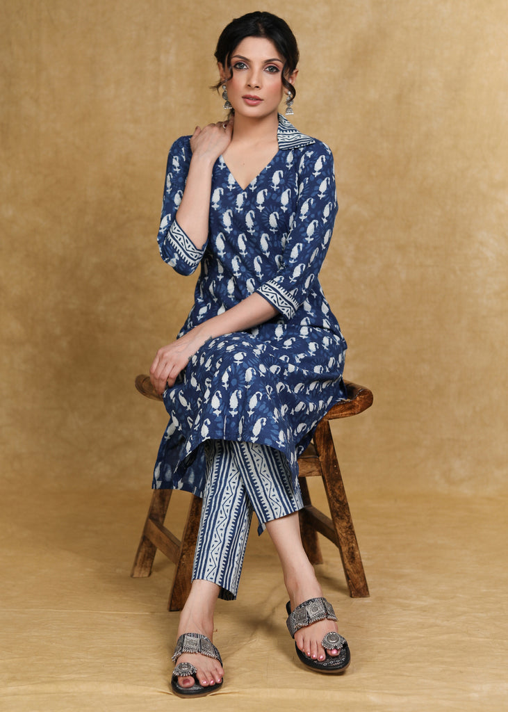 Mantra Dark Indigo Blue Checkered Cotton A Line Kurti | A line kurti, Long kurti  designs, New designer dresses
