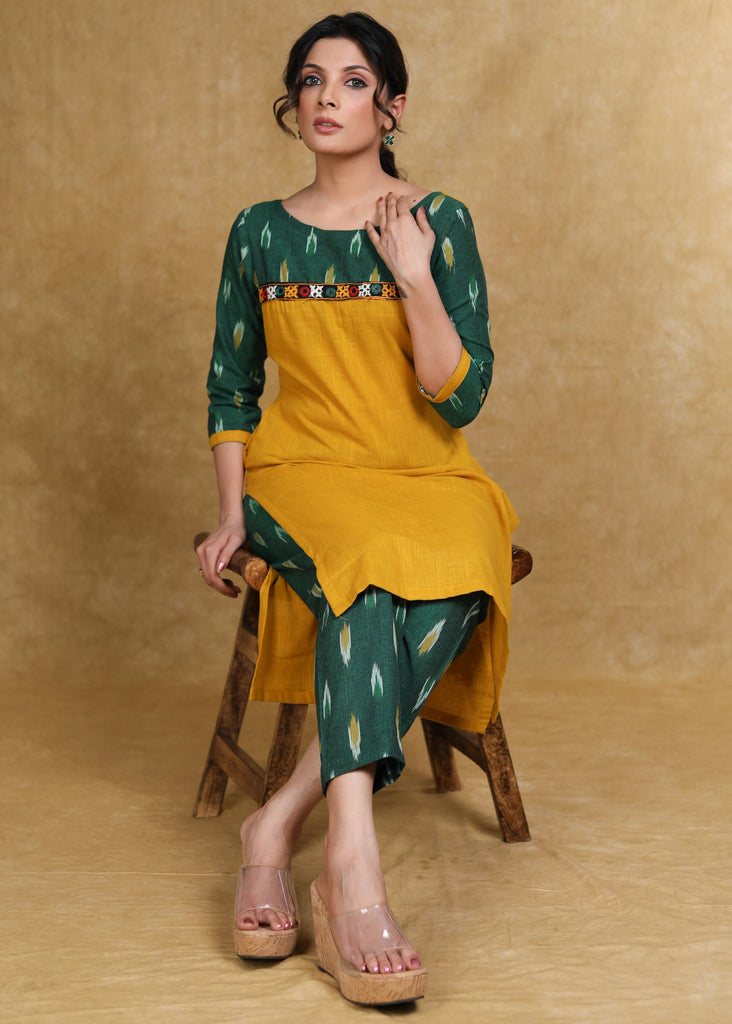 Elegant Cotton Ikat Combination Kurti Highlighted with Mirror Lace