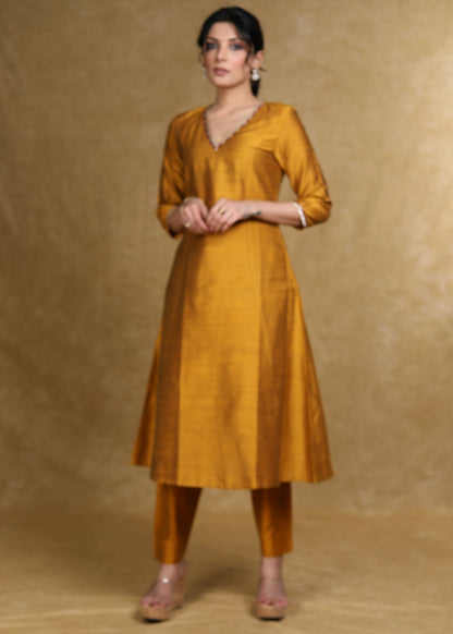 Mustard Cotton Silk Pant