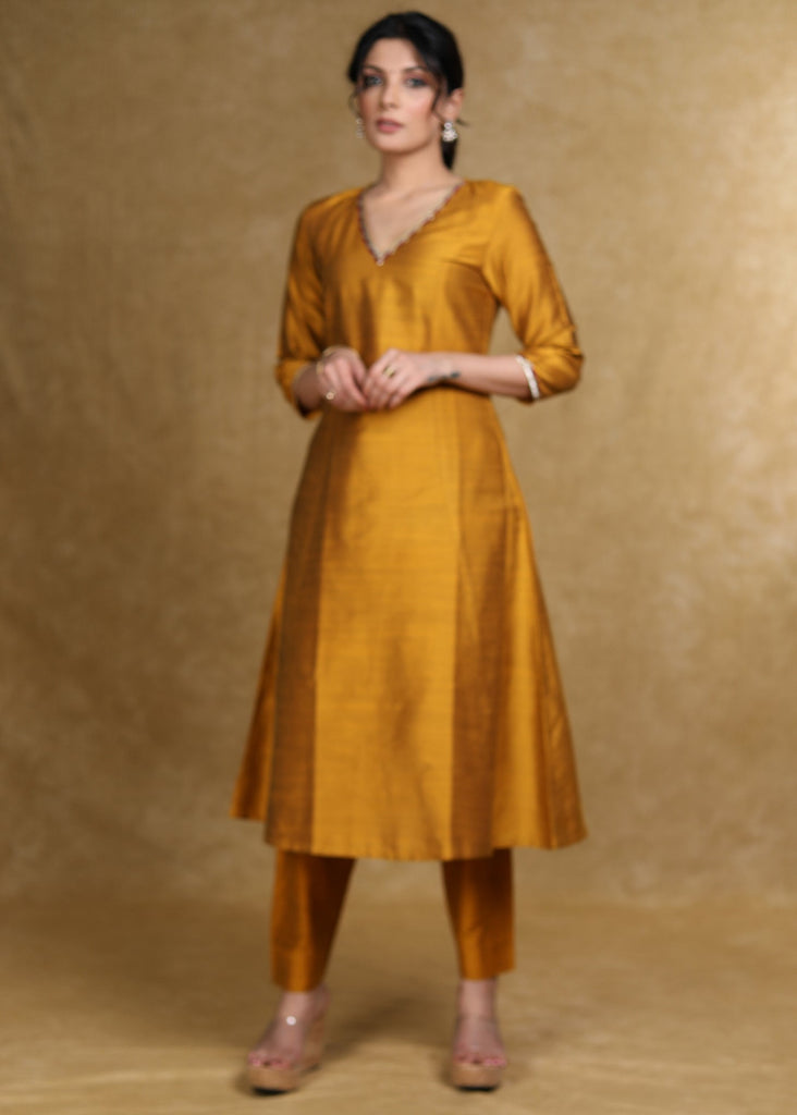 Mustard Cotton Silk Pant