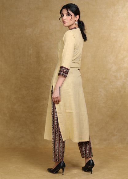 Classy Light Caramel Cotton Kurta with Ajrakh Combination