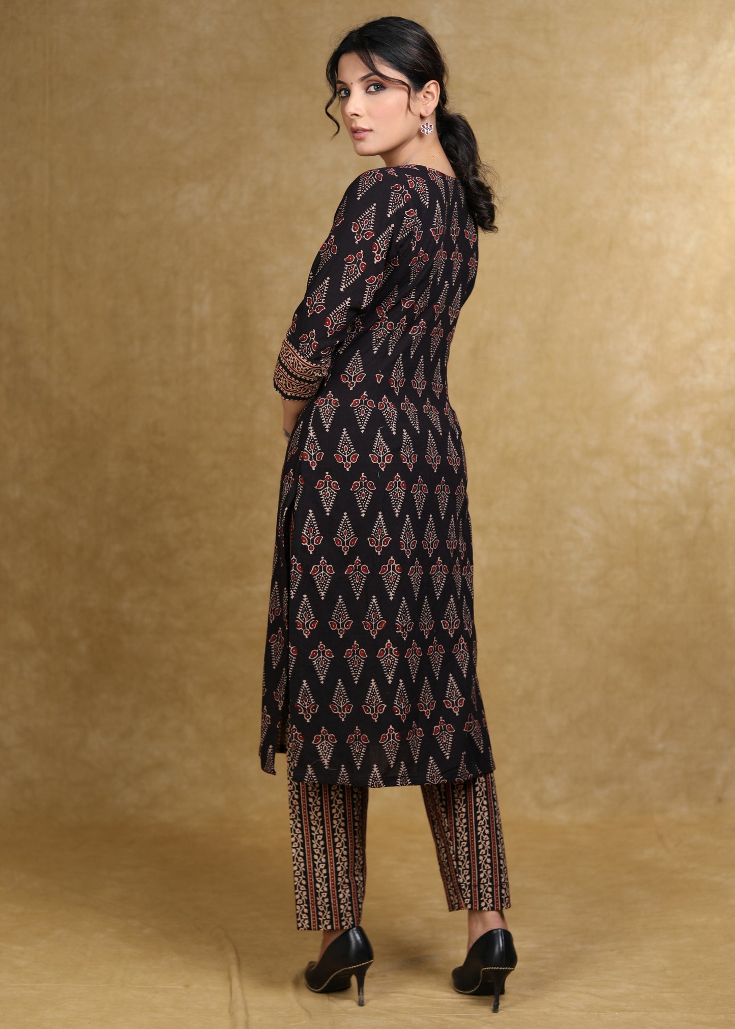 Black Cotton Ajrakh Combination Kurta