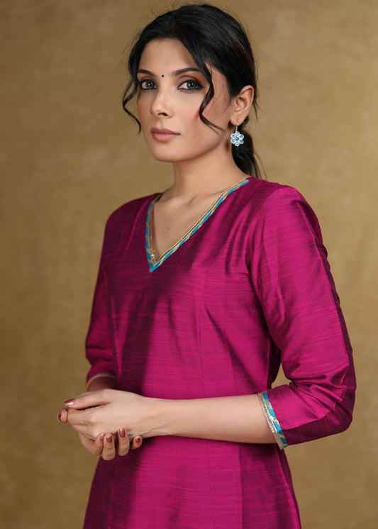 Ethnic Cotton Silk A-Line Kurti Highlighted with Gotta Patti - Coord Pant Optional