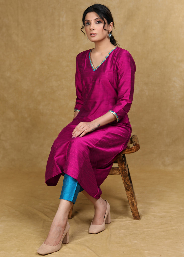 Ethnic Cotton Silk A-Line Kurti Highlighted with Gotta Patti - Coord Pant Optional