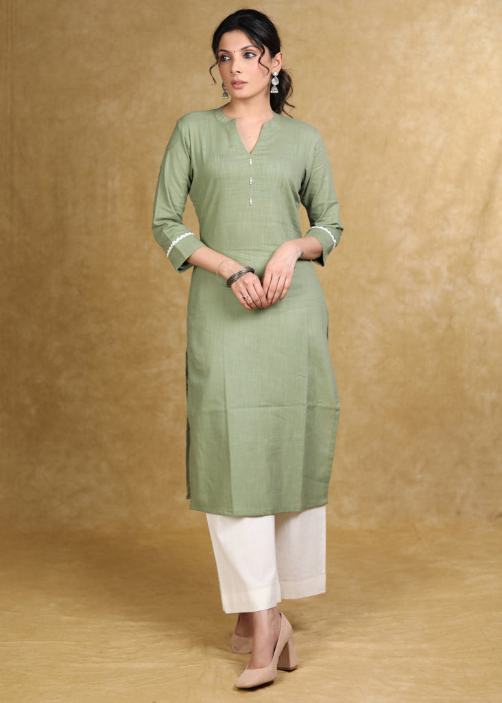 Buy Vishudh Women Olive Green & White Striped Kurta With Polka Dot Printed  Trousers - Kurta Sets for Women 11862388 | Myntra