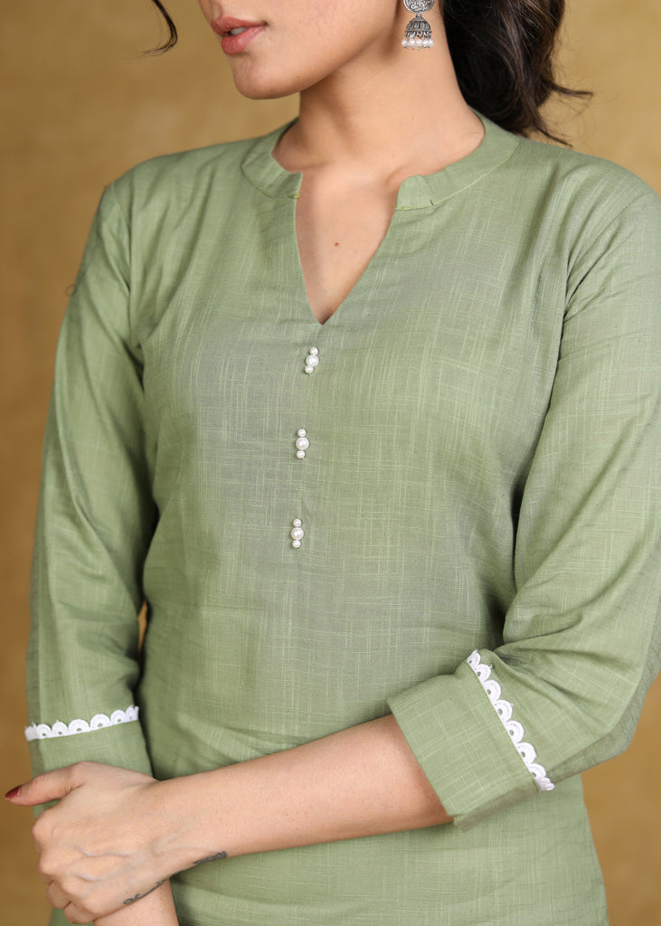 Olive Green Kurti with Sparrow Design – Bollywood Wardrobe