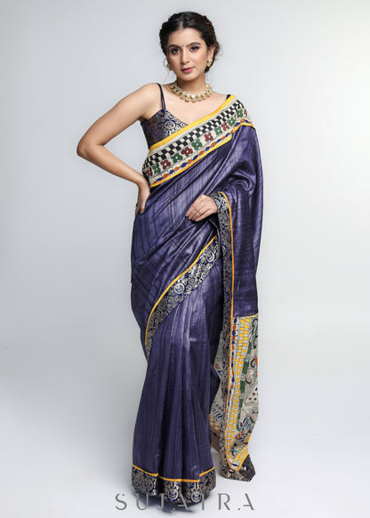 Designer Pure Ghicha Silk Saree with Madhubani Palu & Banarasi Border