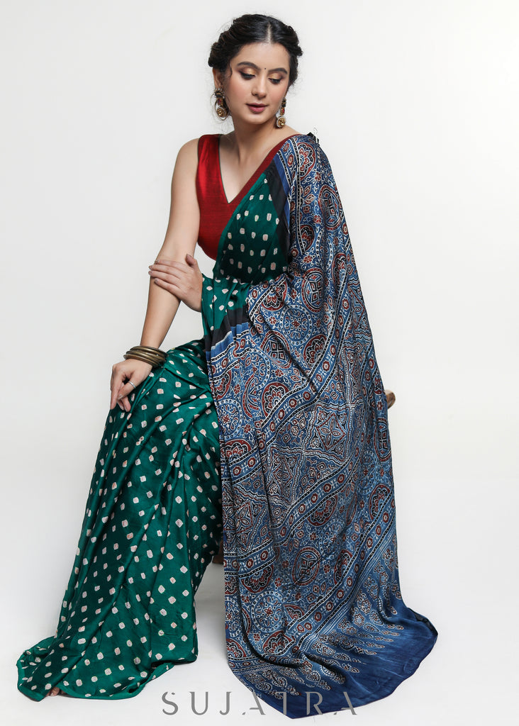 Exquisite Spring Green Modal Silk Saree Bandhej Saree