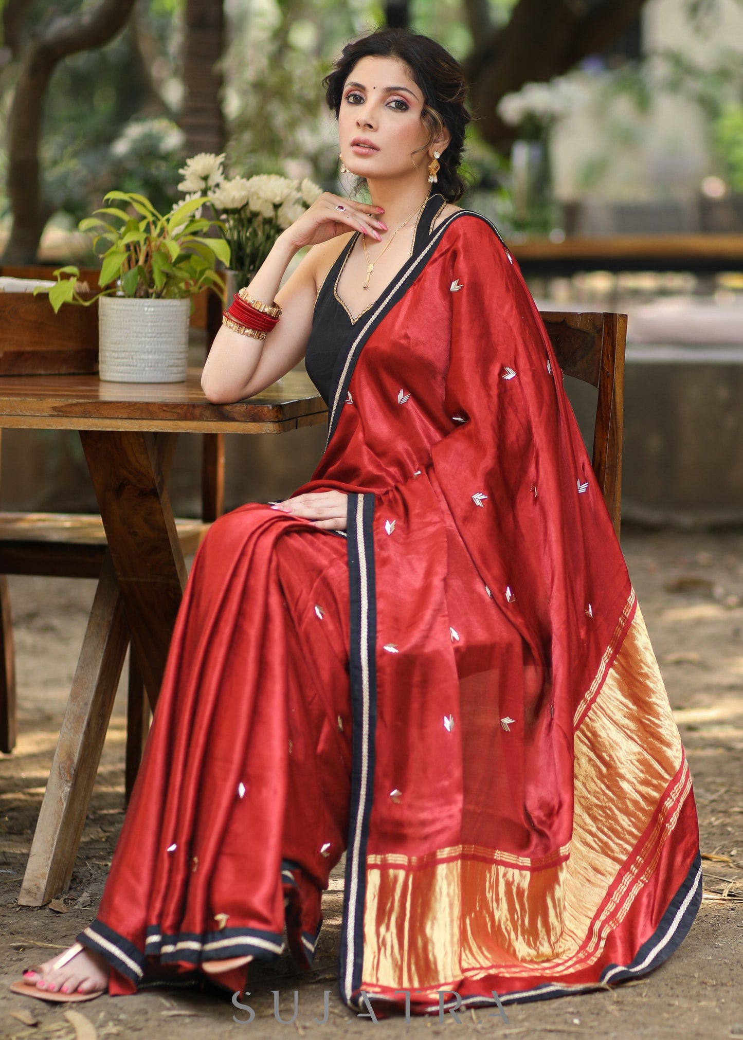 Graceful Maroon Modal Silk Saree With Tissue Pallu and Highlighted with Beautiful Handwork
