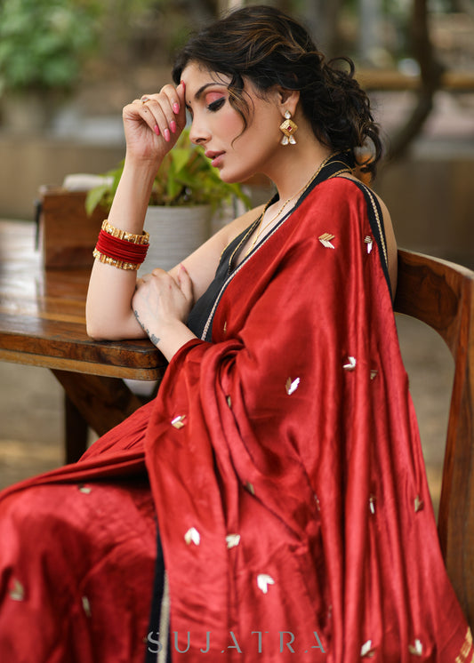 Graceful Maroon Modal Silk Saree With Tissue Pallu and Highlighted with Beautiful Handwork