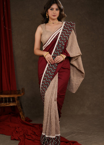 Designer Mulberry Purple Rayon Saree with Embroidery Combination Highlighted with Delicate Lace