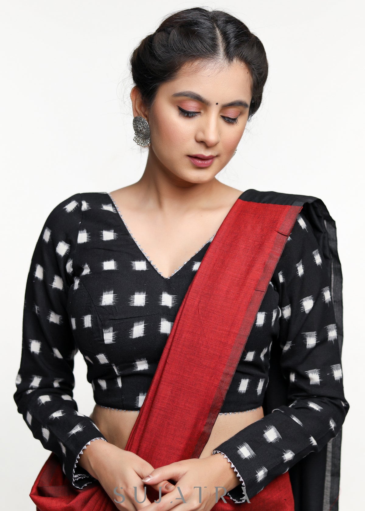 Black Double Ikkat Full Sleeve Blouse