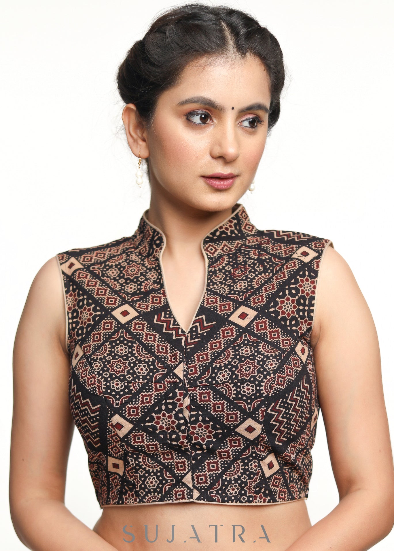 Smart Ajrakh Sleeveless Cotton Blouse