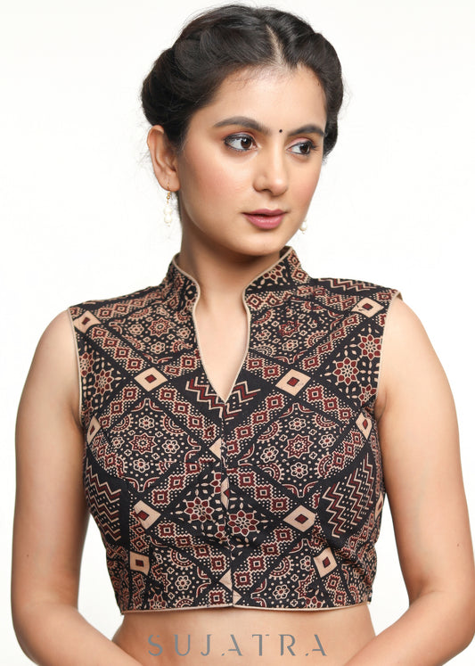 Smart Ajrakh Sleeveless Cotton Blouse