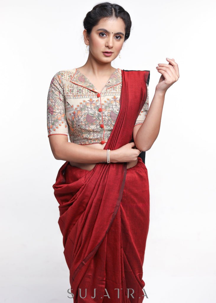 Exclusive Madhubani printed cotton blouse - Plain Saree Optional