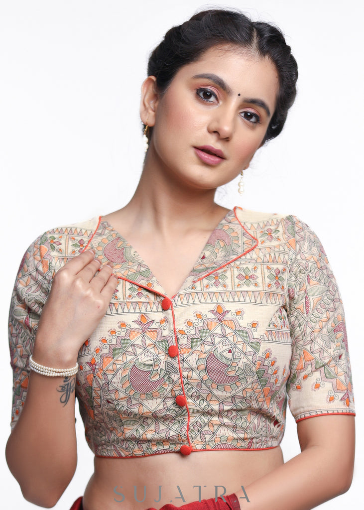 Exclusive Madhubani printed cotton blouse