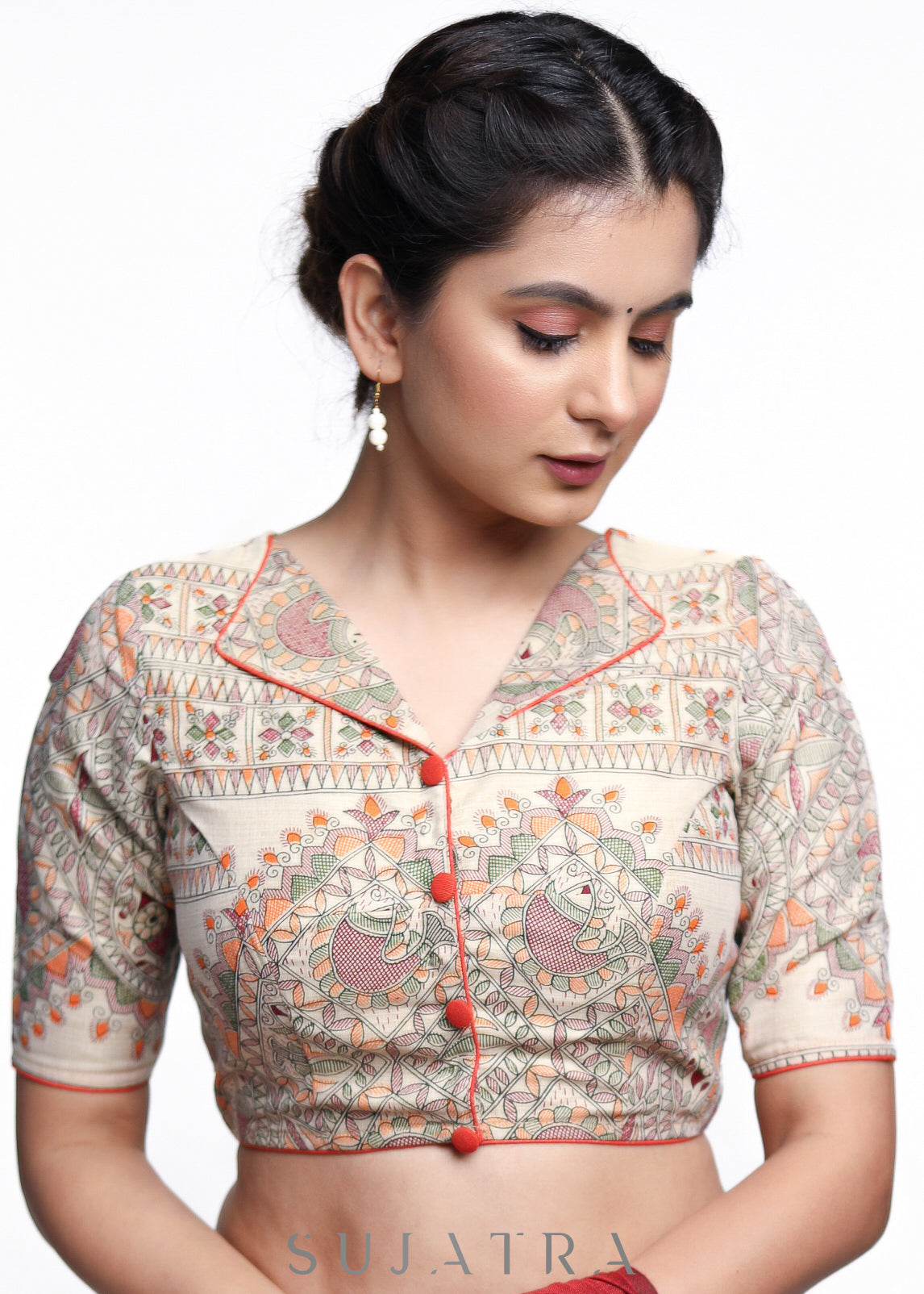 Exclusive Madhubani printed cotton blouse - Plain Saree Optional