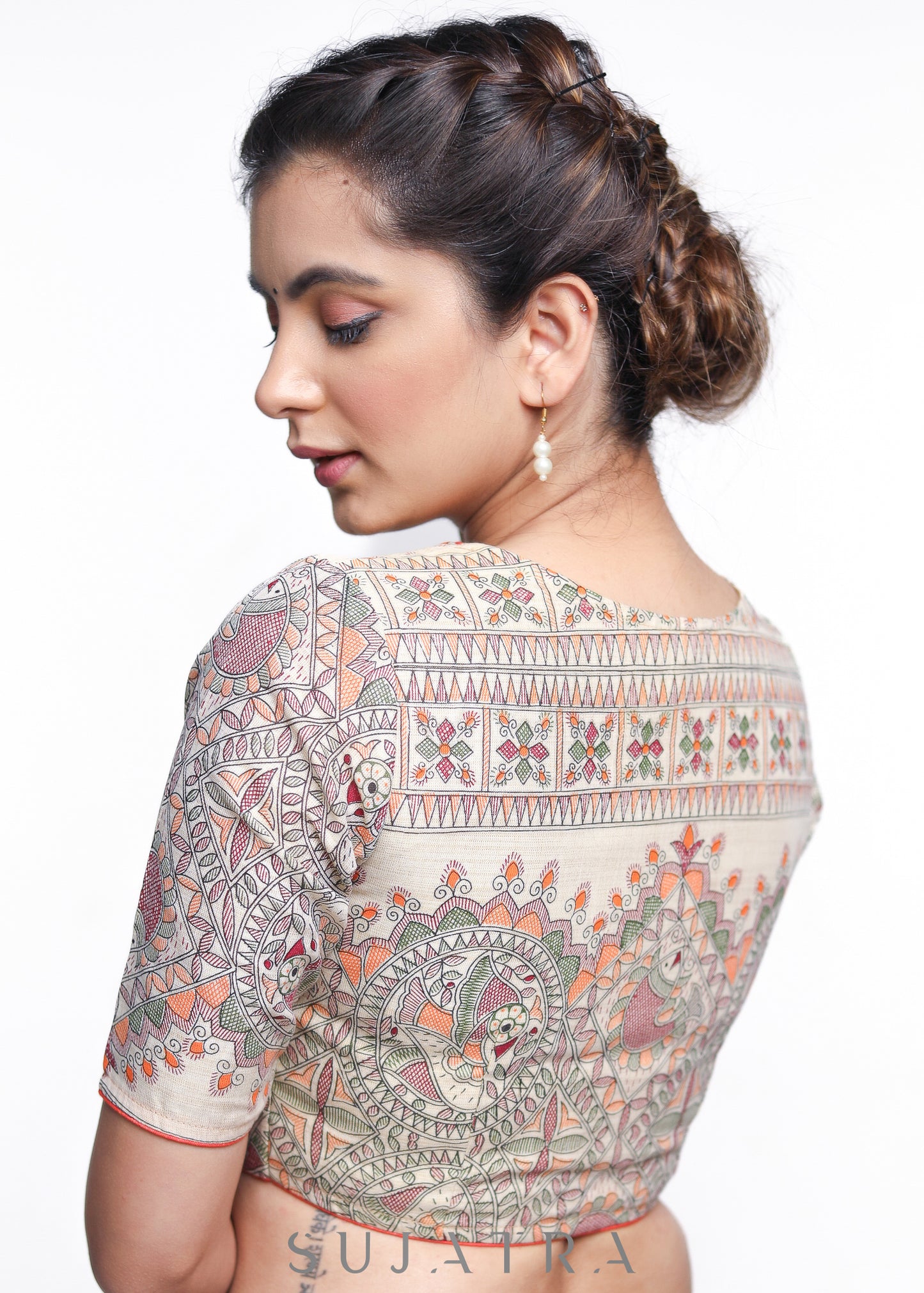 Exclusive Madhubani printed cotton blouse - Plain Saree Optional