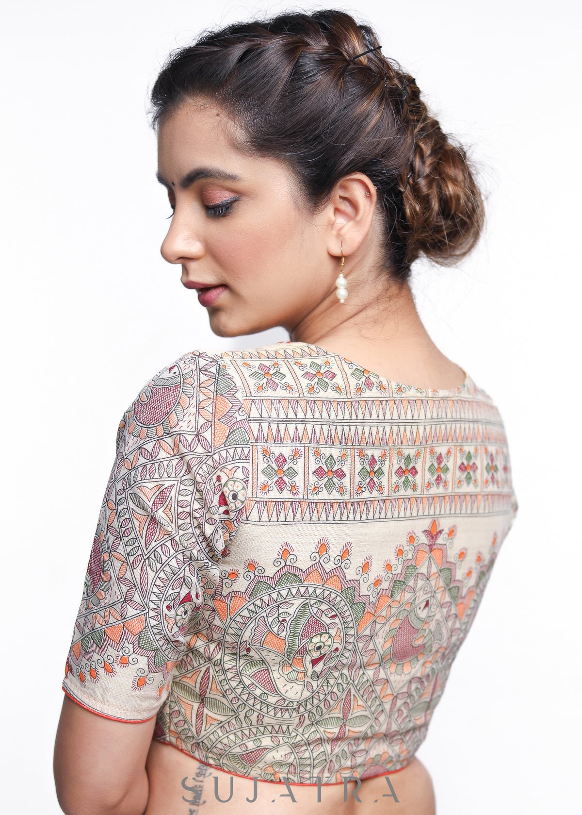 Dussehra Sale — Exclusive Madhubani printed cotton blouse - Plain Saree Optional