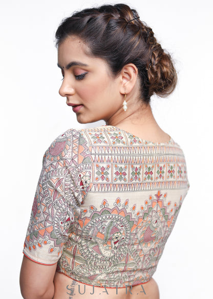 Exclusive Madhubani printed cotton blouse - Plain Saree Optional