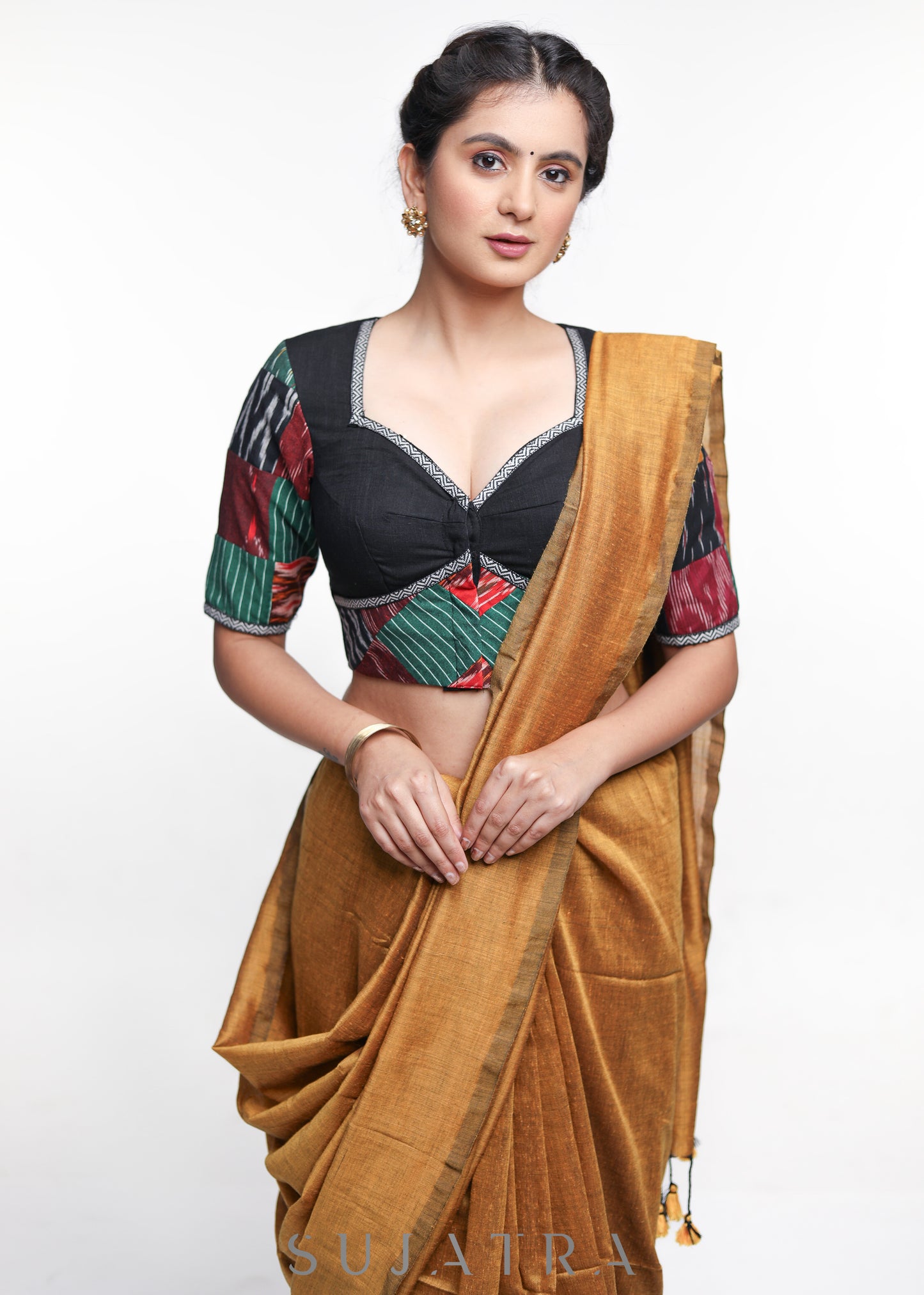 Cotton Ikkat Patch Work Blouse