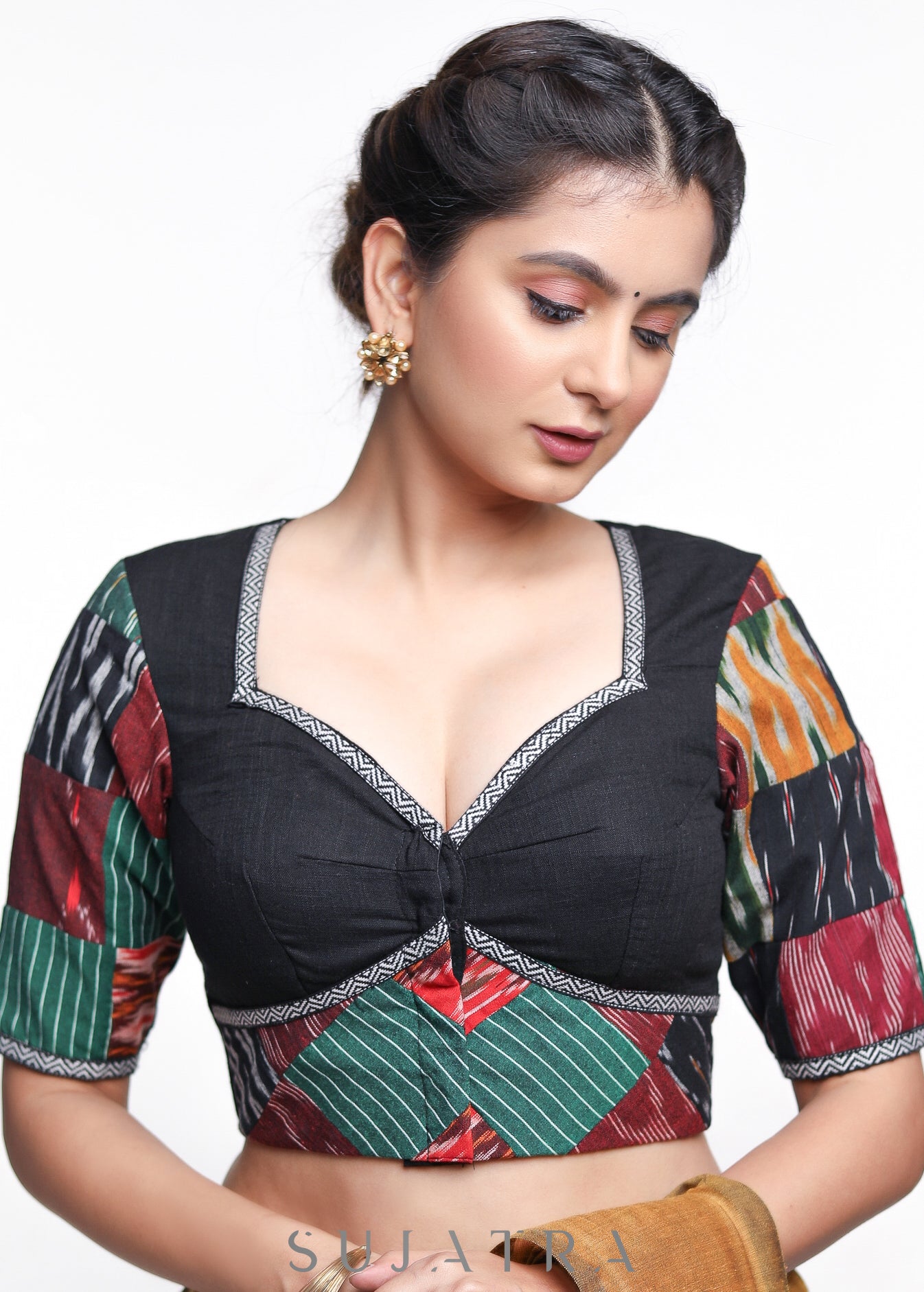 Cotton Ikkat Patch Work Blouse