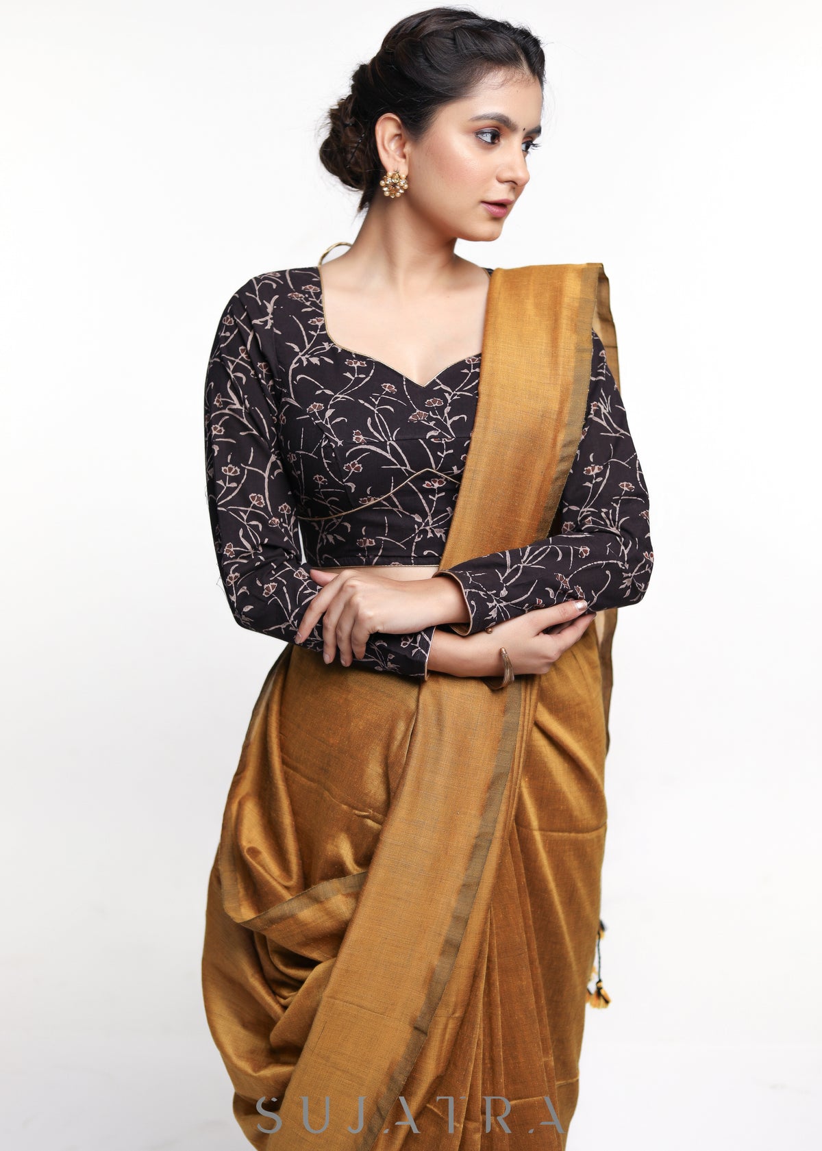 Dussehra Sale — Black Floral Ajrakh Full Sleeve Cotton Blouse