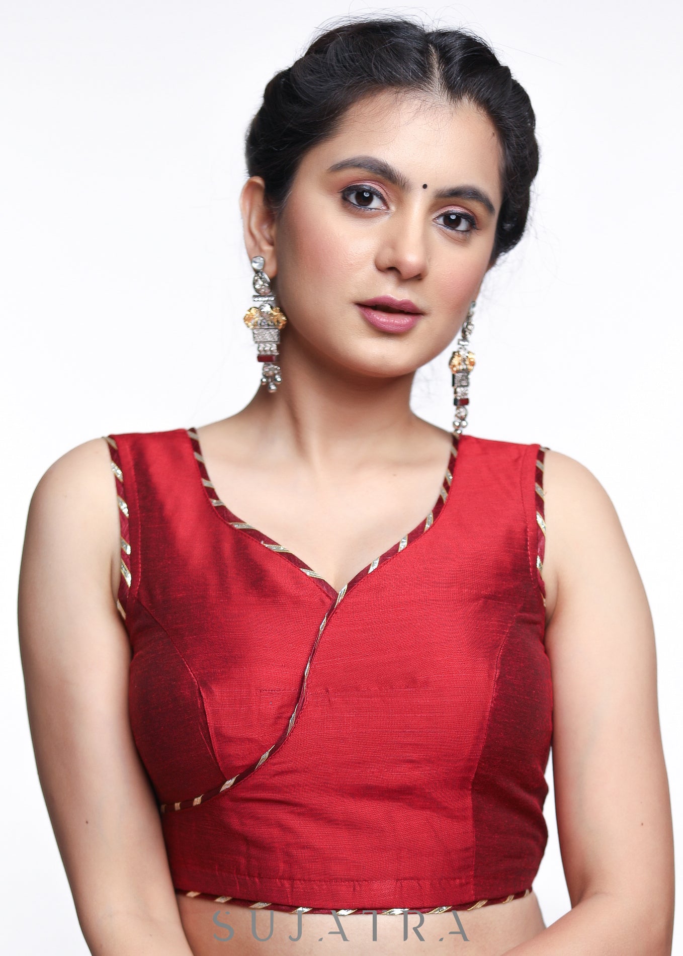 Maroon Cotton Silk Gota Patti Blouse