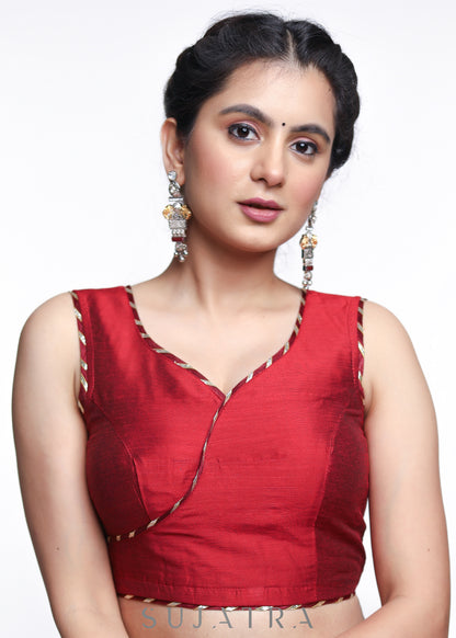 Maroon Cotton Silk Gota Patti Blouse