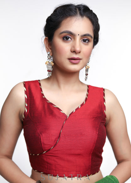 Maroon Cotton Silk Gota Patti Blouse