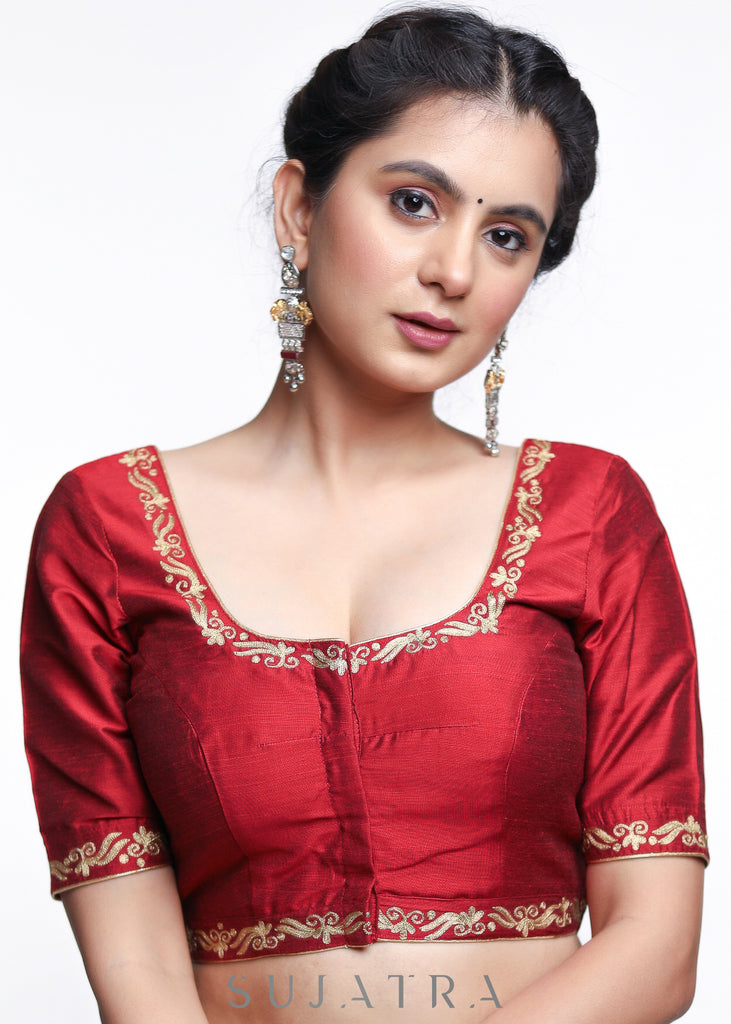 Maroon Cotton Silk Embroidered Blouse