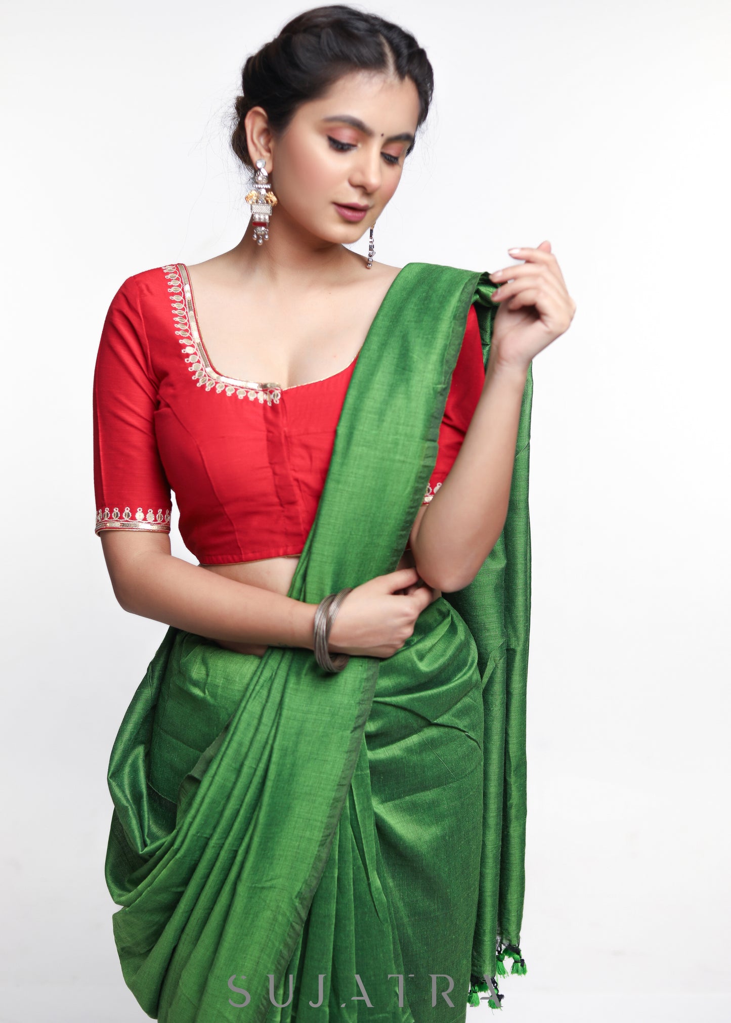 Hand Embroidered Red Cotton Silk Blouse