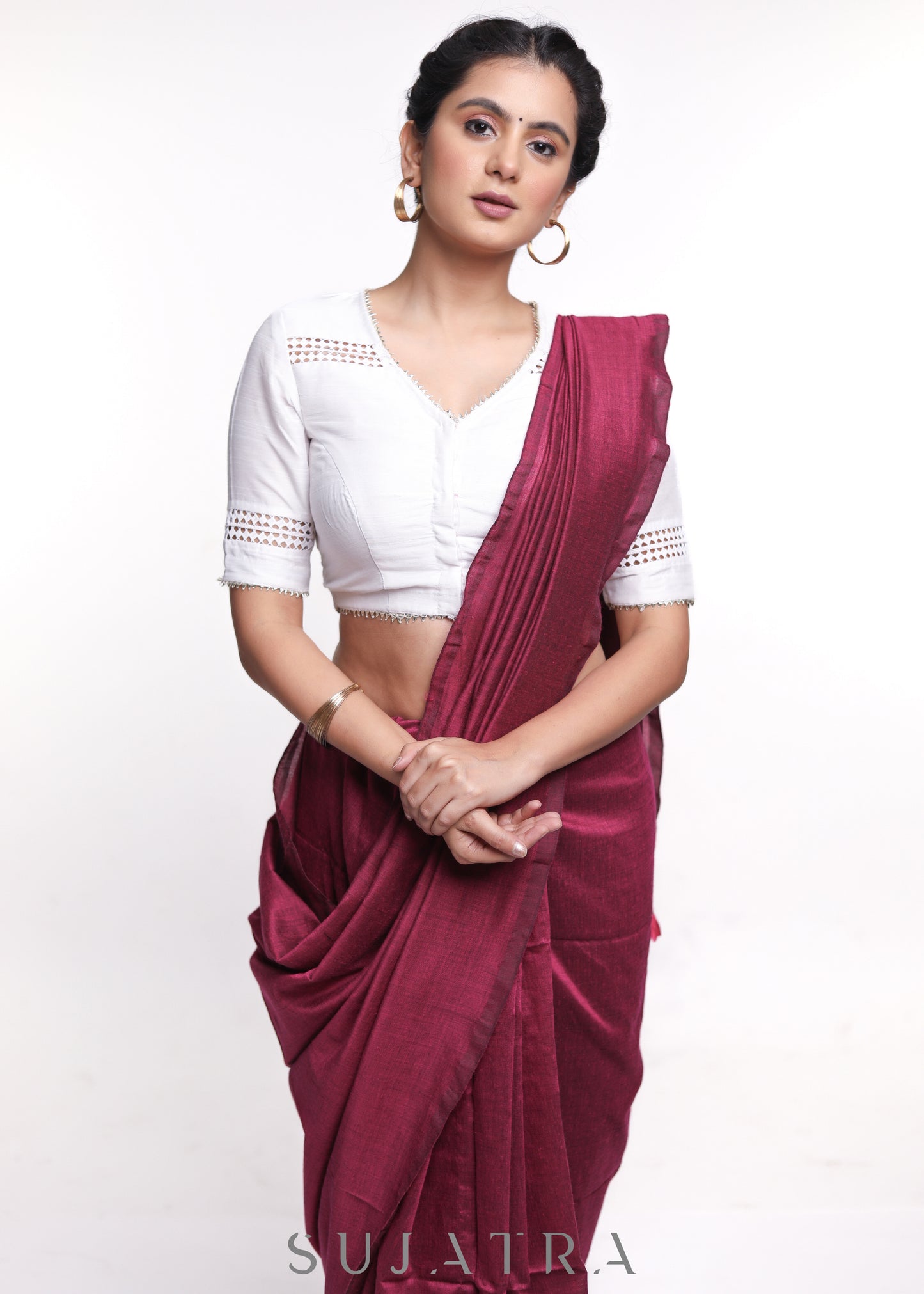 White Cotton Silk Lace Blouse - Plain Saree Optional