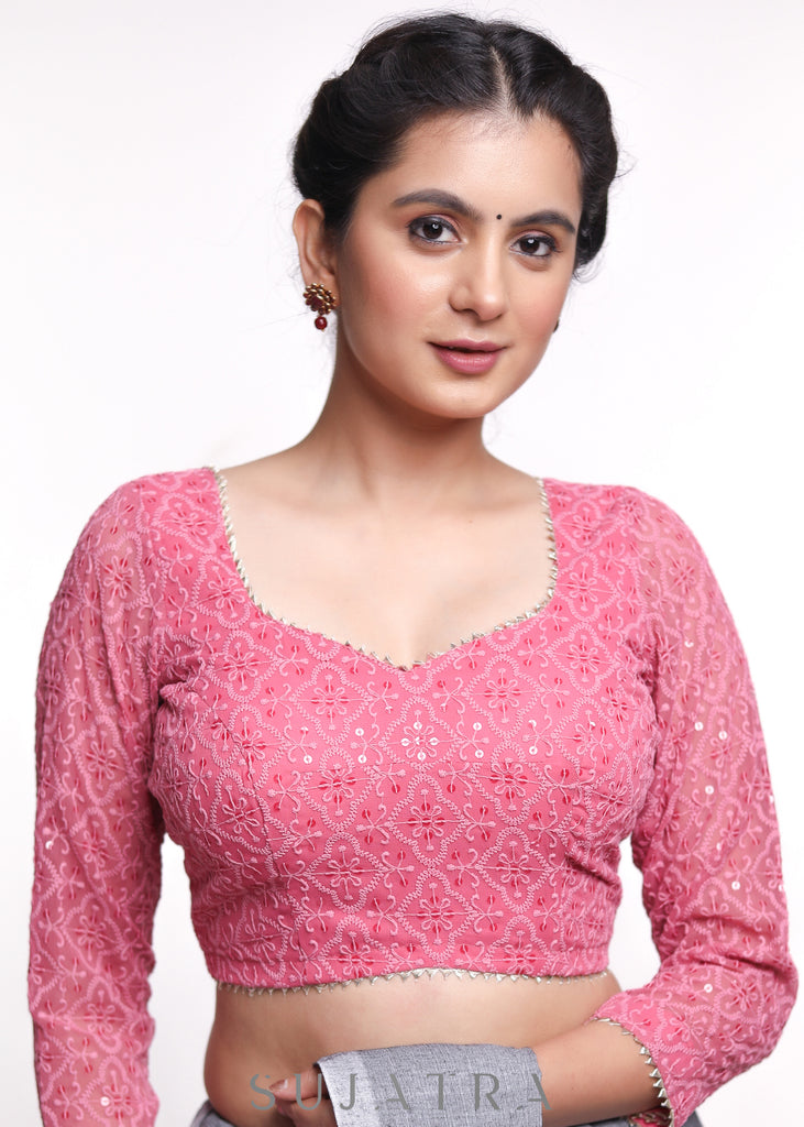 Peach Georgette Embroidered Blouse