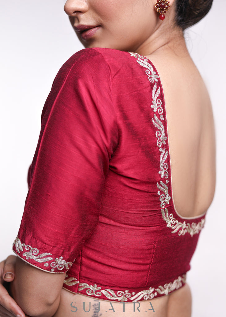 Maroon Cotton Silk Embroidered Blouse