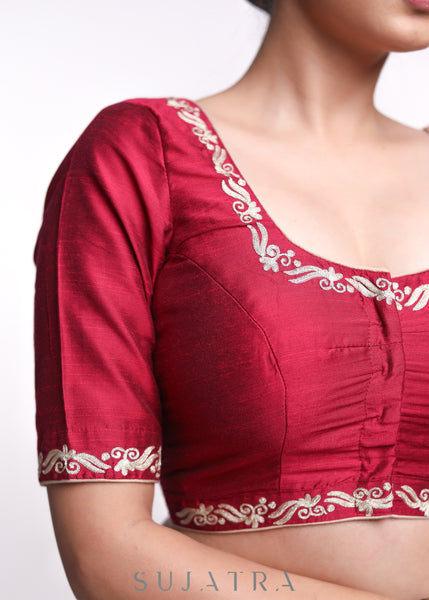 Maroon Cotton Silk Embroidered Blouse