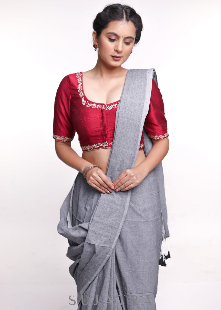 Maroon Cotton Silk Embroidered Blouse